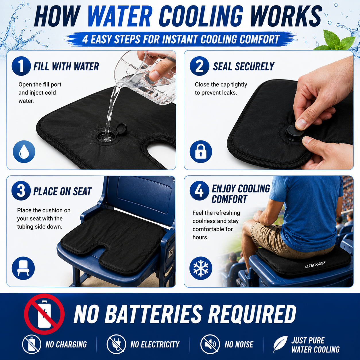 LITEGUEST Water Cooling Seat Cushion | Portable Cooling Comfort