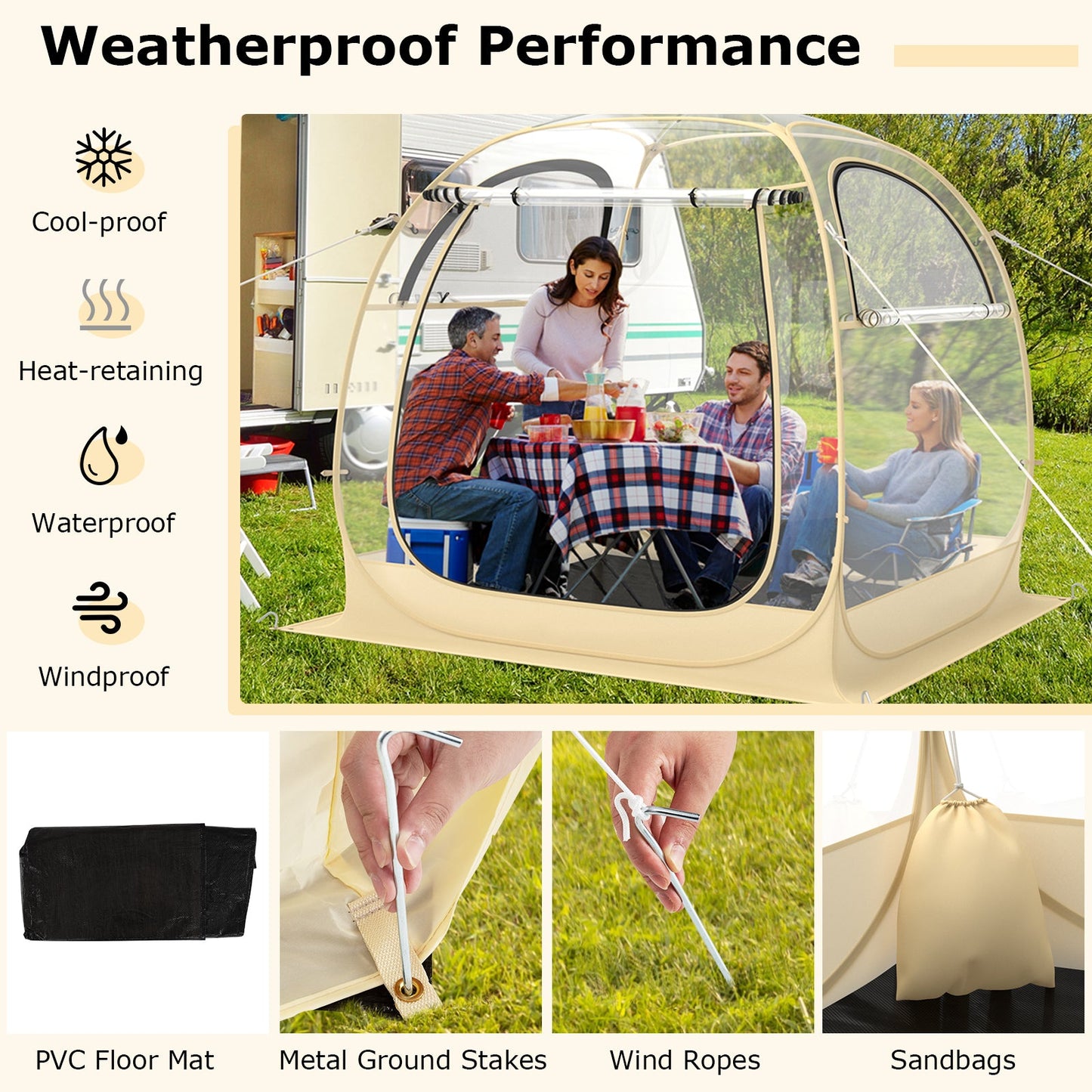 Instant Pop up Sports Tent with Carrying Bag and Floor Mat for 1-2/5-6 People
