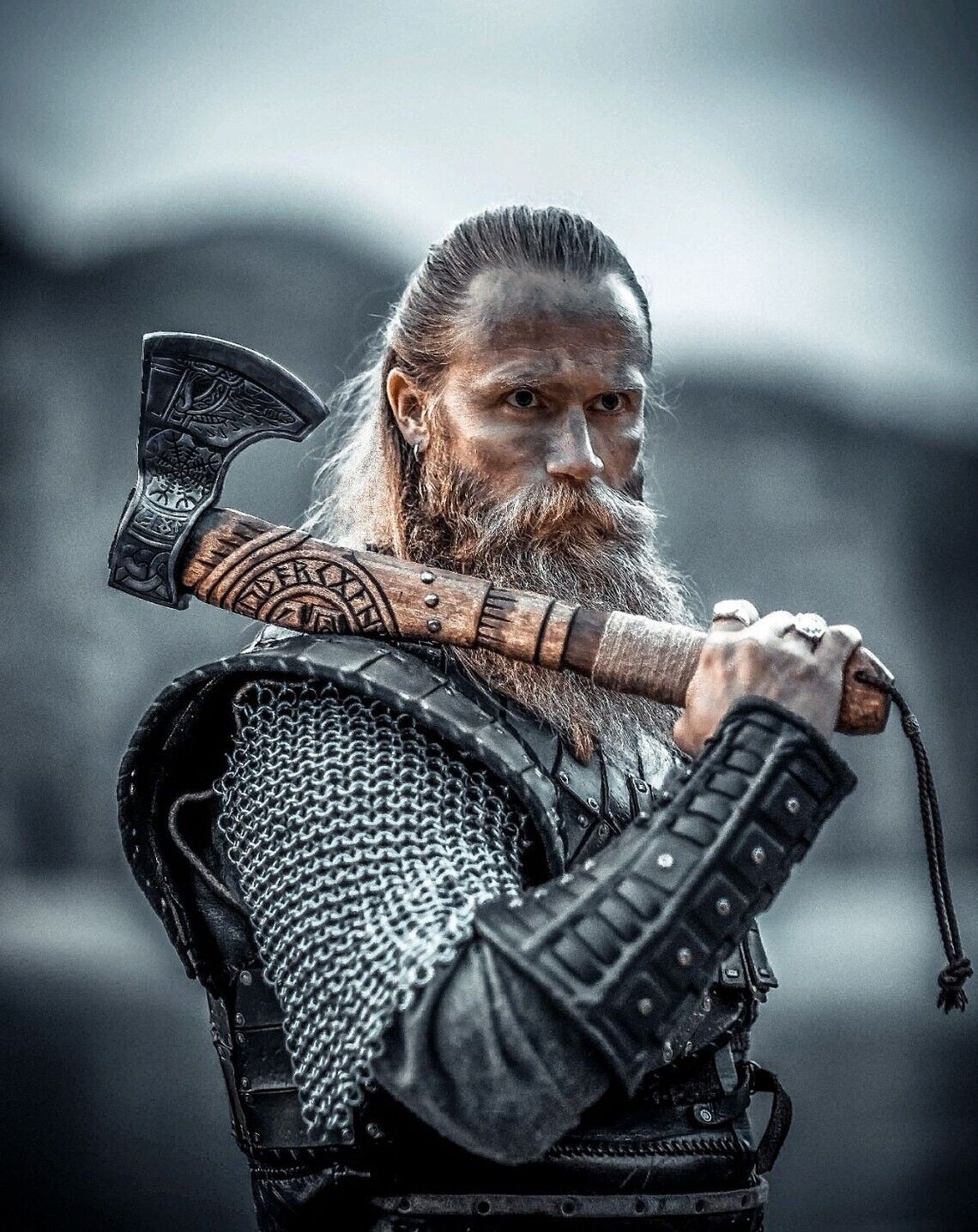 Battle Axe with Custom Handmade Forged Engraved 1095 Steel Blade and Ash Wood Handle – Warlord's Edge