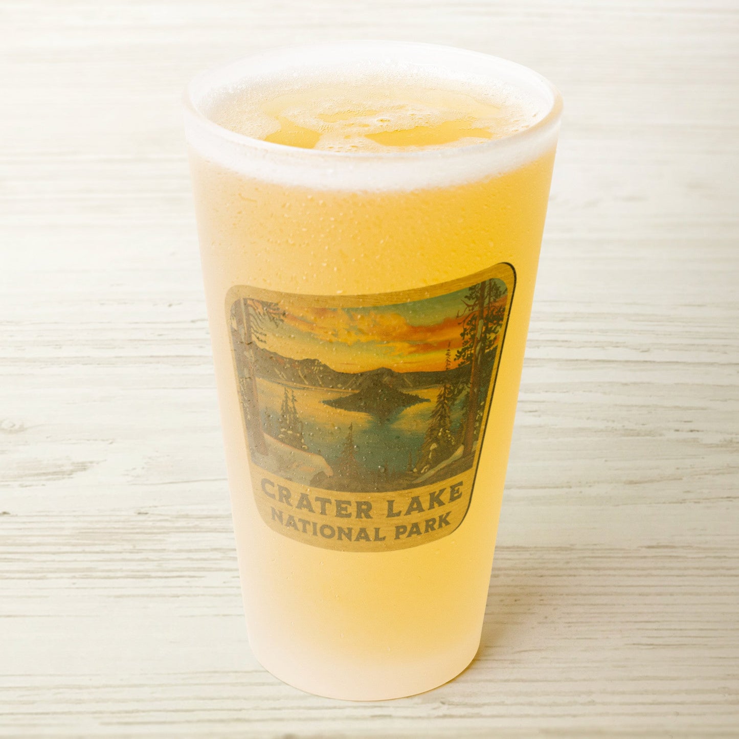 Crater Lake National Park Frosted Pint Glass Scenic Sign