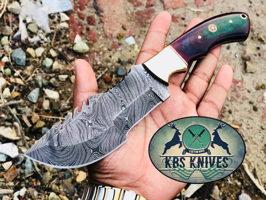 Custom Handcrafted Damascus Steel Tom Brown Tracker Knife - Ideal for Survival, Camping & Tactical Use | KBS Knives