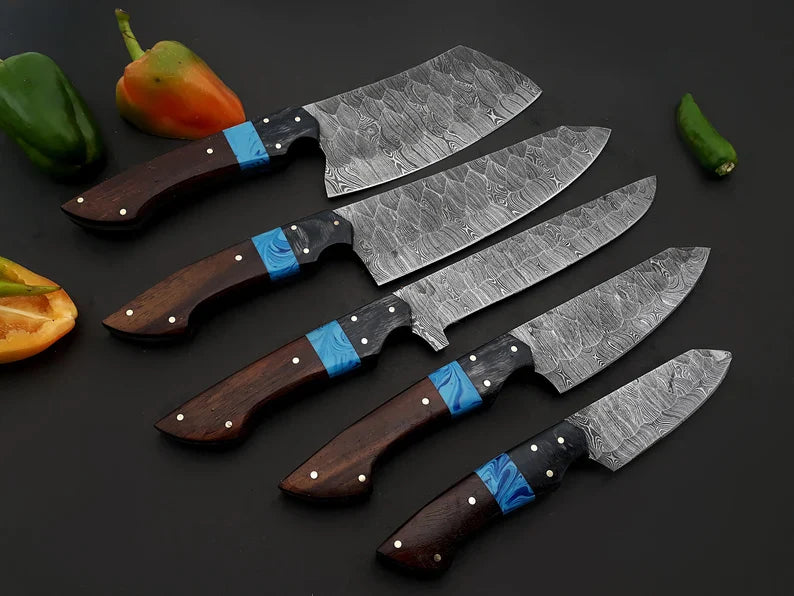 Best Chef Knives Sets – 13" Damascus Steel Blade with Wenge Resin Handle & Leather Sheath