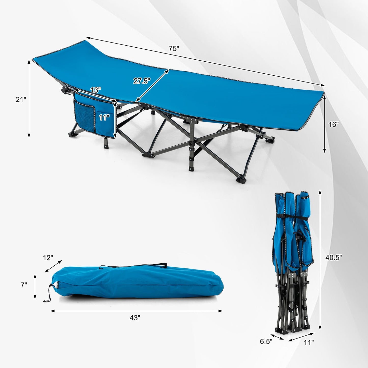 28.5 Inch Extra Wide Sleeping Cot for Adults with Carry Bag-Green