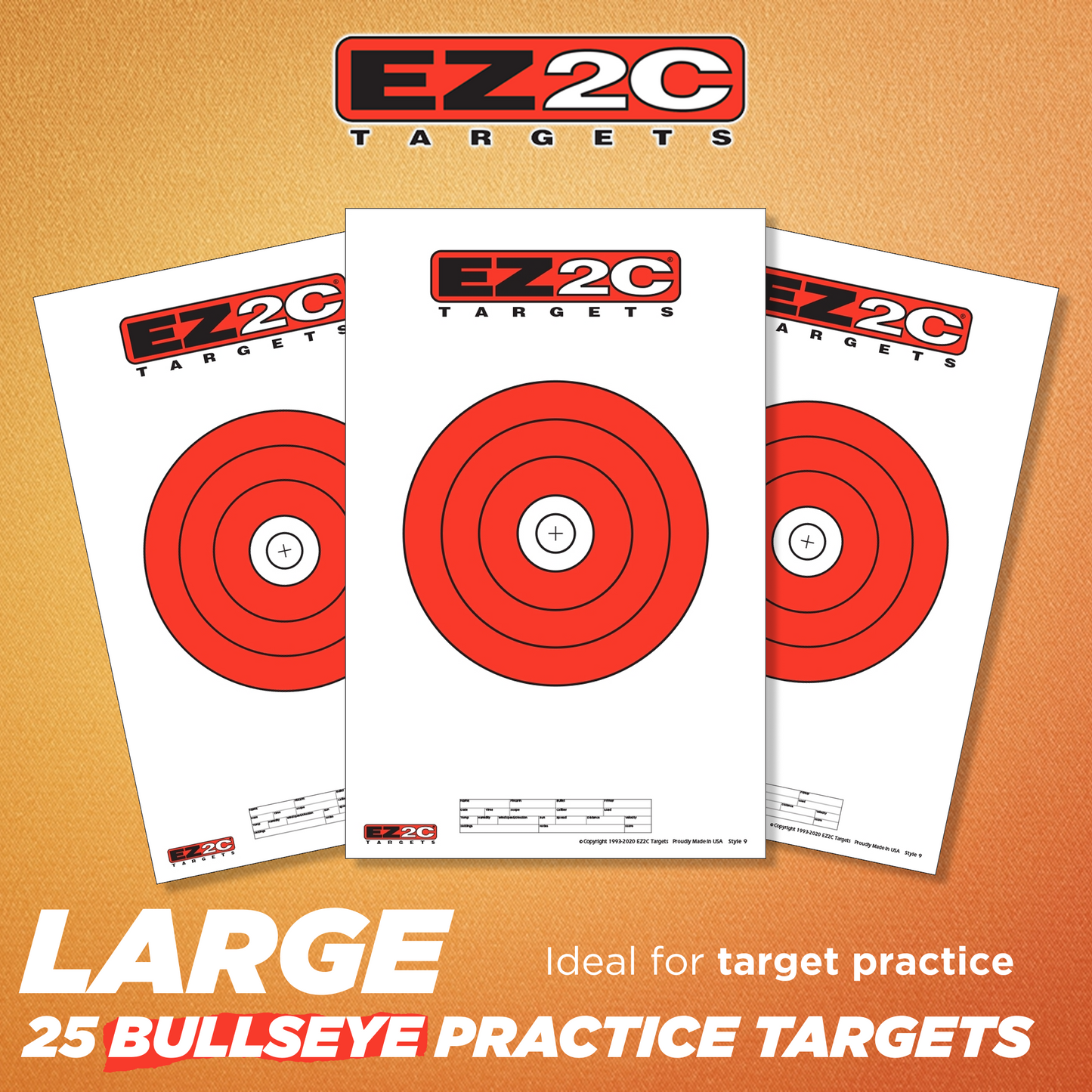 EZ2C Targets Style 9: 8" Bullseye Paper Shooting Target 11"x17" USA MADE Hi-Viz