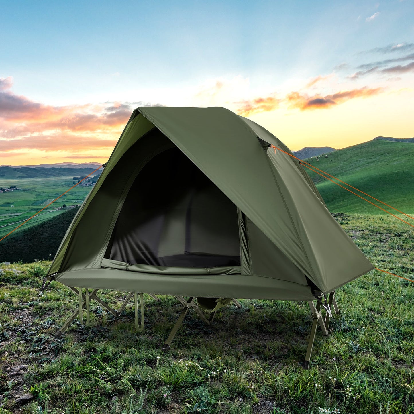 2-Person Camping Cot Tent Foldable Off-Ground Camping Combo for Adults