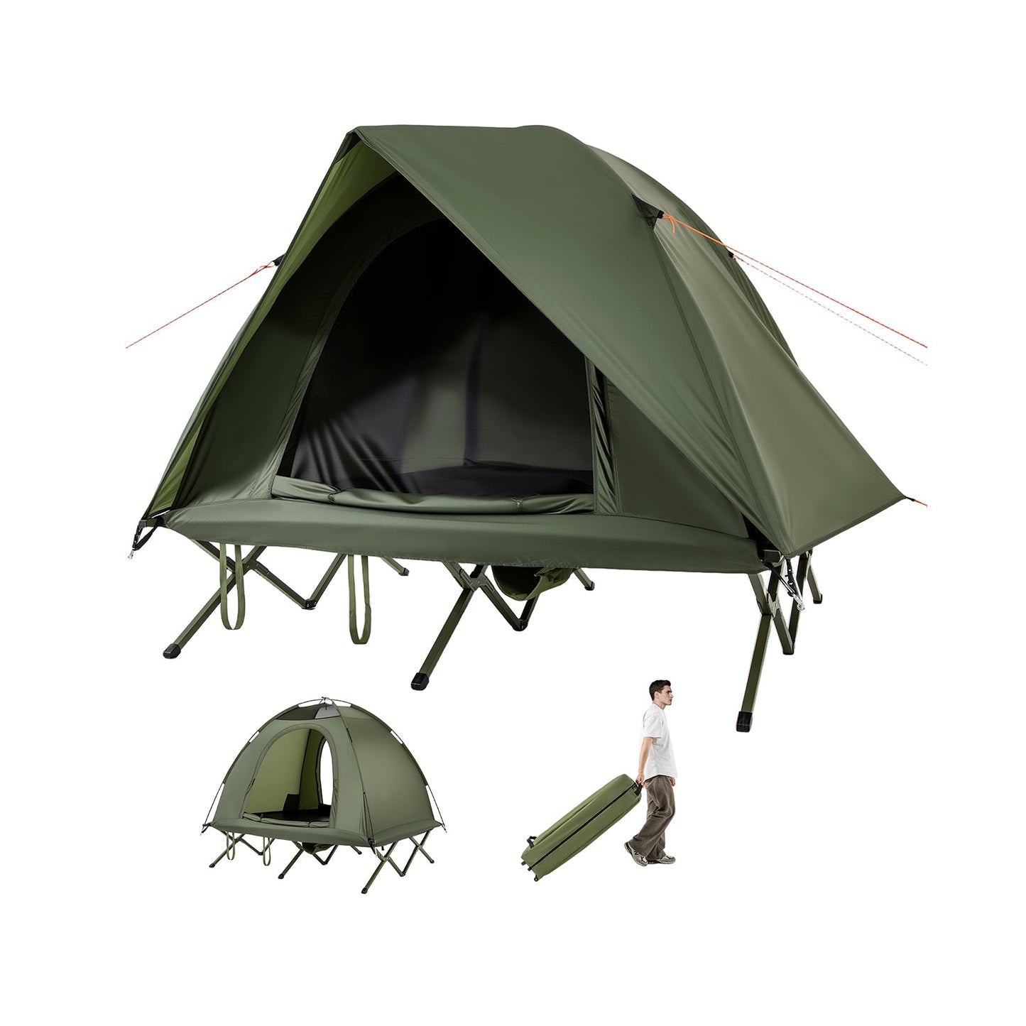 2-Person Camping Cot Tent Foldable Off-Ground Camping Combo for Adults