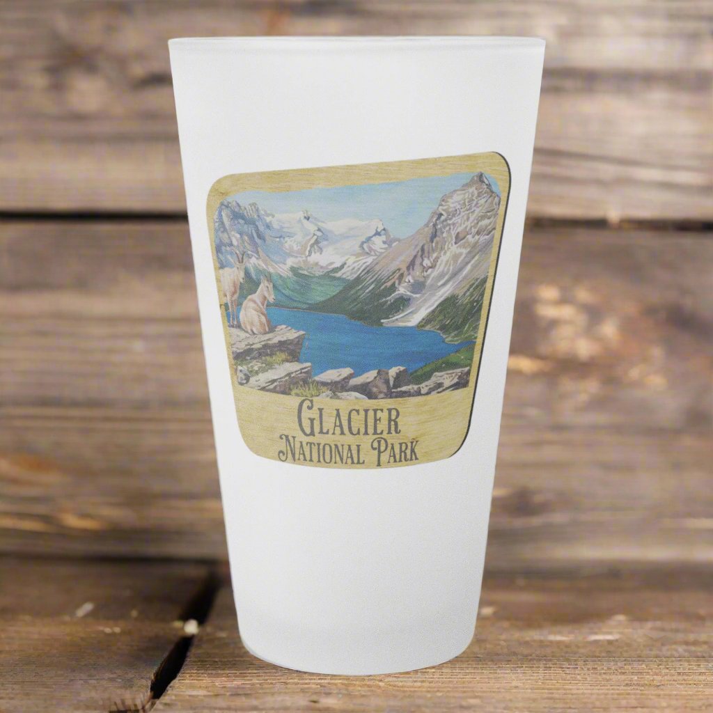Glacier National Park Frosted Pint Glass Sign