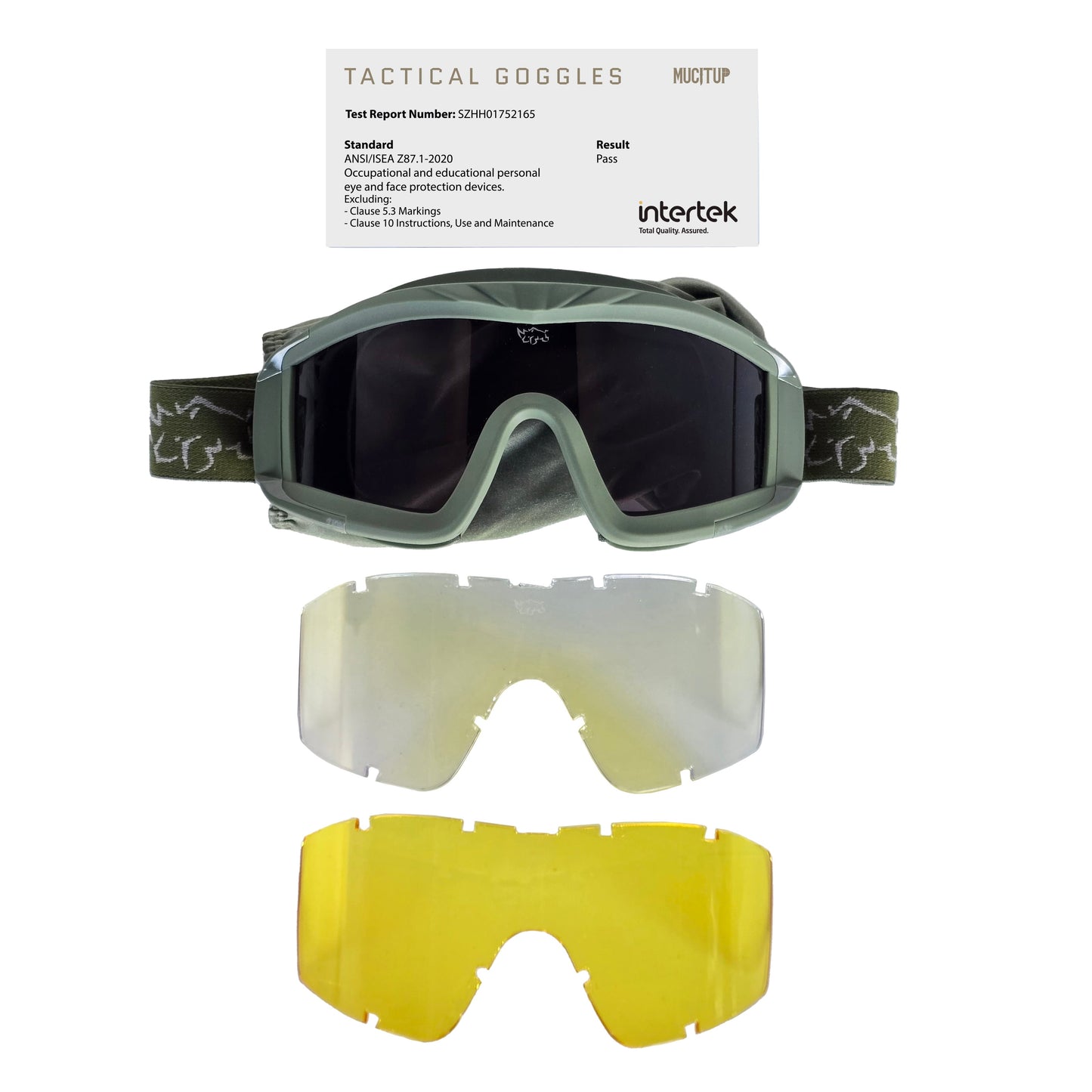 MUCITUP MUCTAC Pro Tactical Goggles ANSI Z87.1 Ballistic 3 Lens Kit