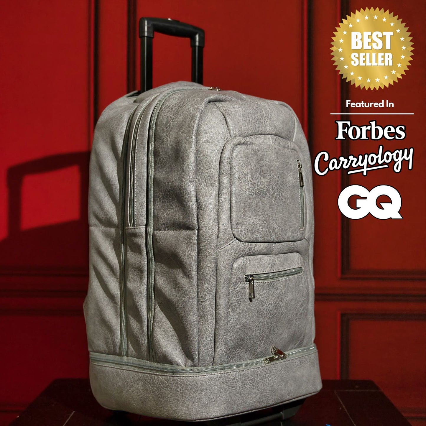 Grey Leather Carry-On Patented Roller Bag (Only 150 Made)