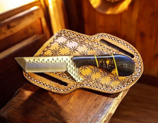 Handcrafted Tanto Bull Cutter Knife - 7.5" Rasp File Steel with Epoxy Resin Handle