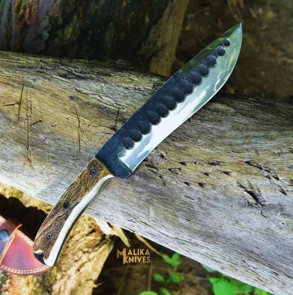 Hand forged D2 Stag Seeker Hunting Knife - with Full Tang Build-0346