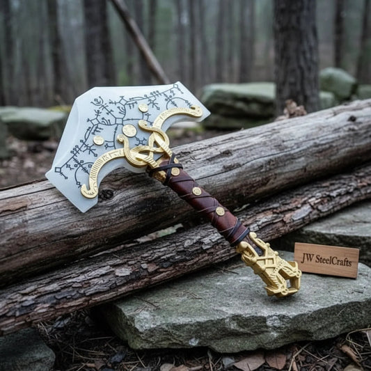 Mjolnir Hammer With Glowing Runes: Forged Steel Bearded Axe