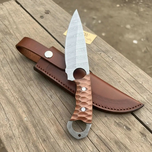 Handmade Damascus Karambit Hunting Knife with Brown Micarta Handle