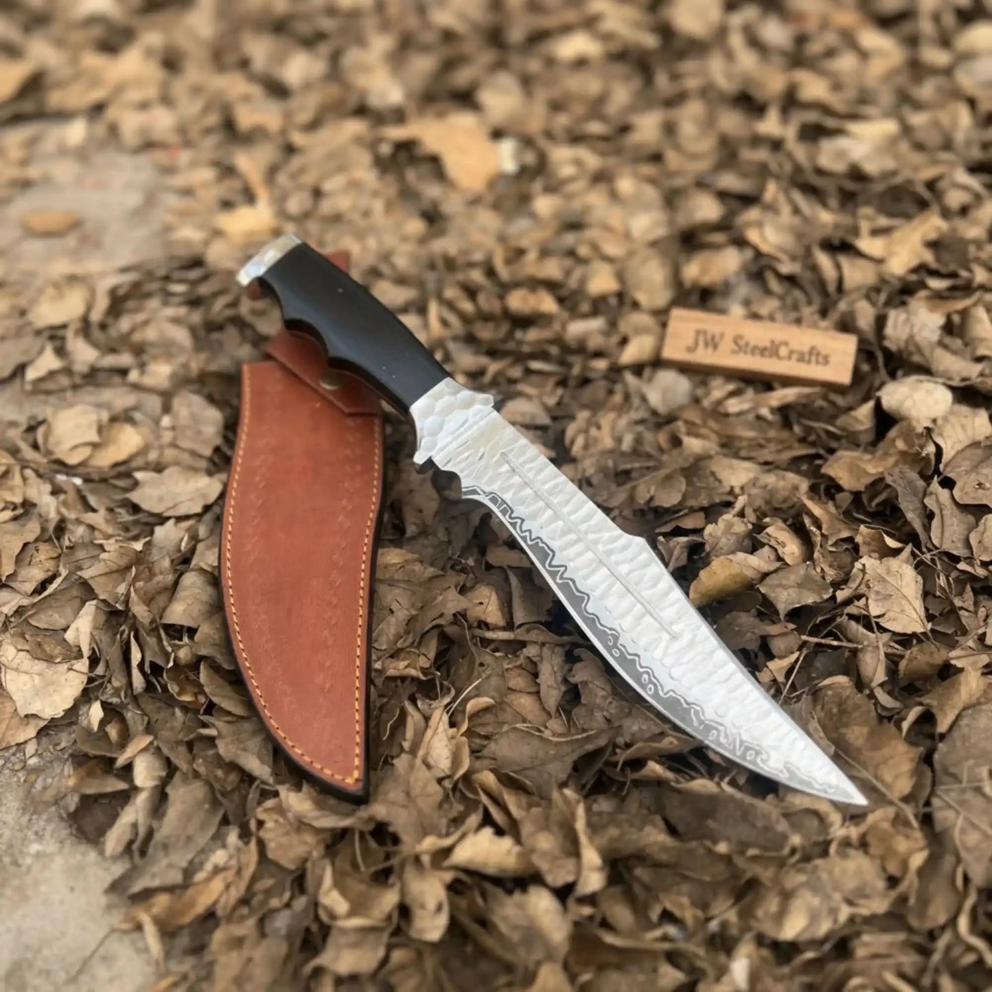 Handmade Carbon Steel Bowie Knife with Black Resin Handle | Full Tang Clip Point Blade