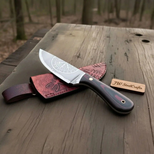Skinner Knife Viking Rune Etched Blade Full Tang Hunting Knife