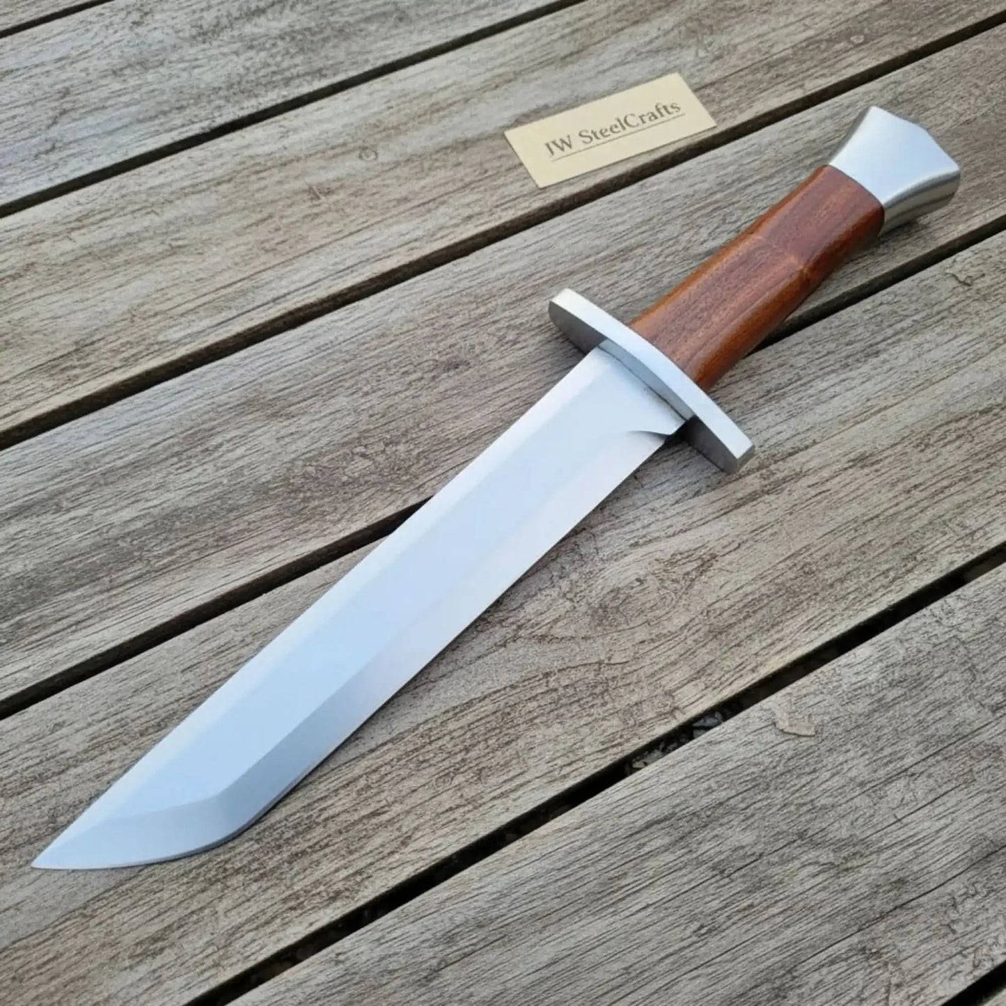 Handmade Carbon Steel Viking Seax Knife with Natural Wood Handle