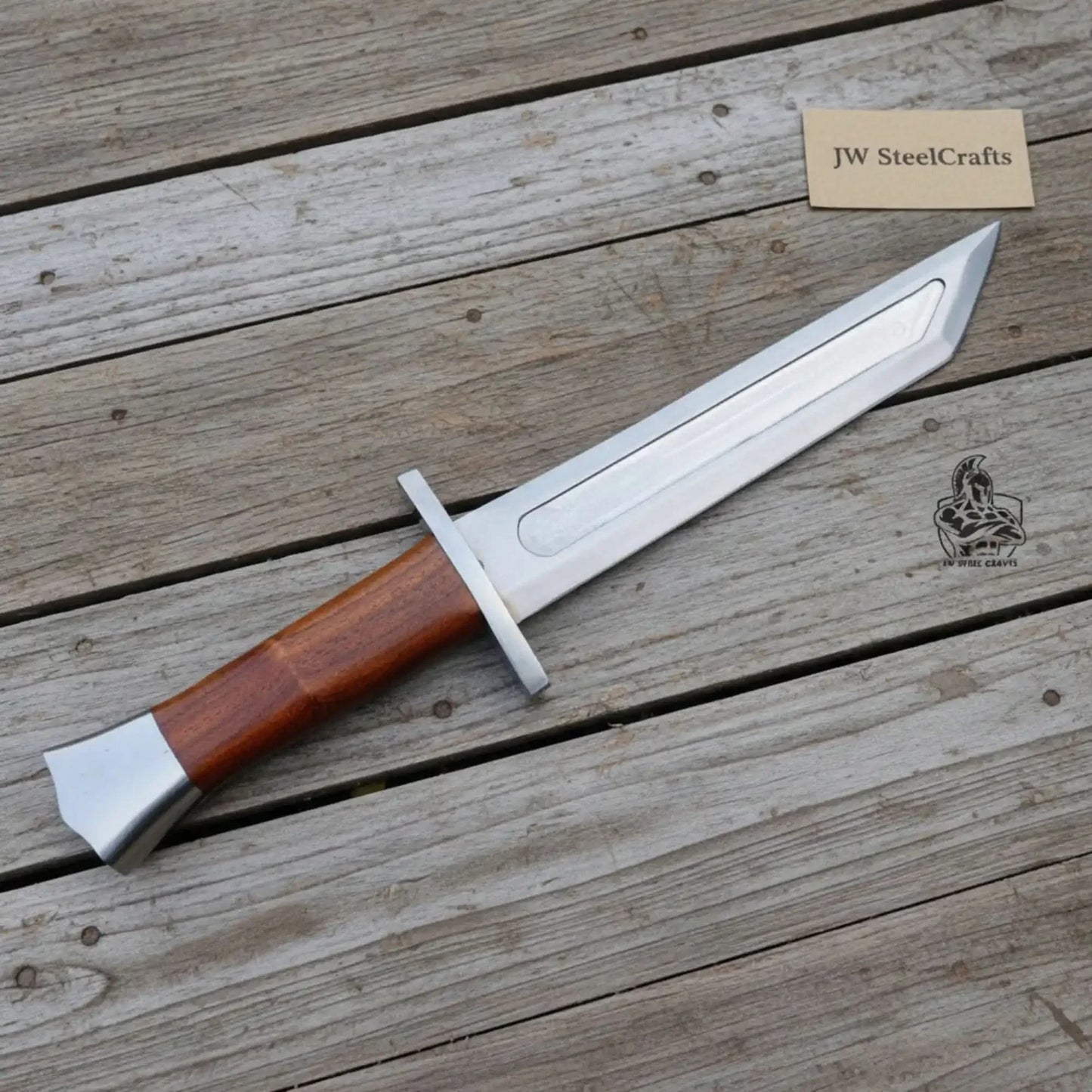 Handmade Carbon Steel Viking Seax Knife with Natural Wood Handle