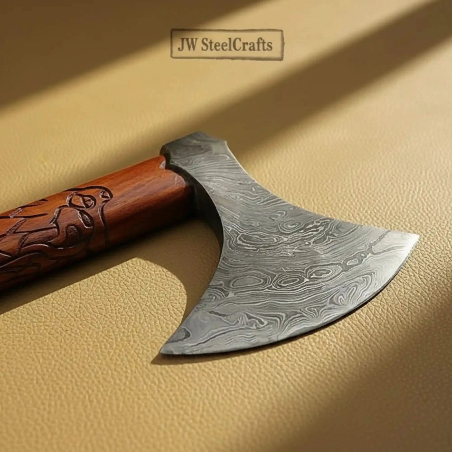 Handmade Norse Viking Axe Pair with Engraved Wooden Handles
