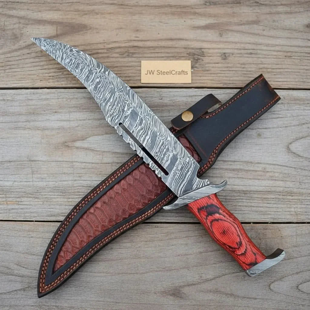 Frontier Fuller Bowie Knife 12 Fire Pattern Handmade Damascus Steel