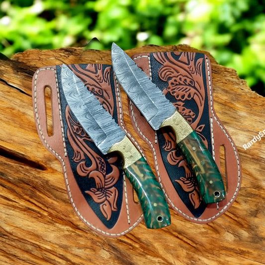 Cowboy Ranch Skinner Knife Set with Brass Bolsters