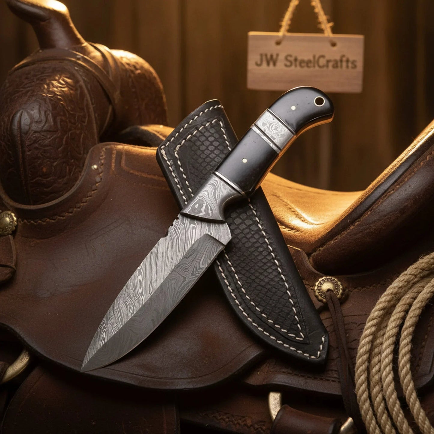 Jimping Bushcraft Bowie Knife with Black Micarta Handle