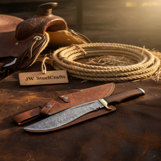 Damascus Kukri Bowie Knife with Rosewood Handle