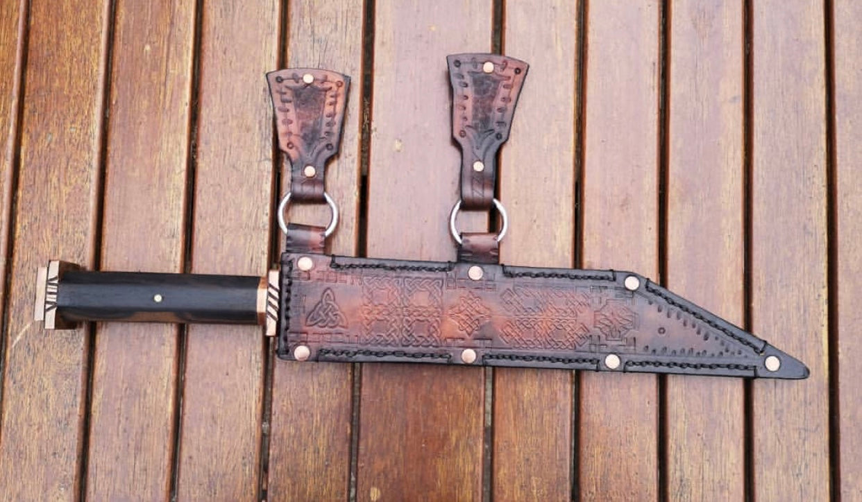 Custom Handmade Hand Forged 1095 Steel Viking Seax Knife with Rosewood Handle and Brass Guards - 12 inches by KBS Knives Store