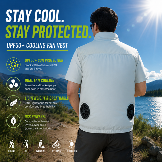 Liteguest UPF50+ Cooling Fan Vest for Hiking, Golf & Outdoor Work