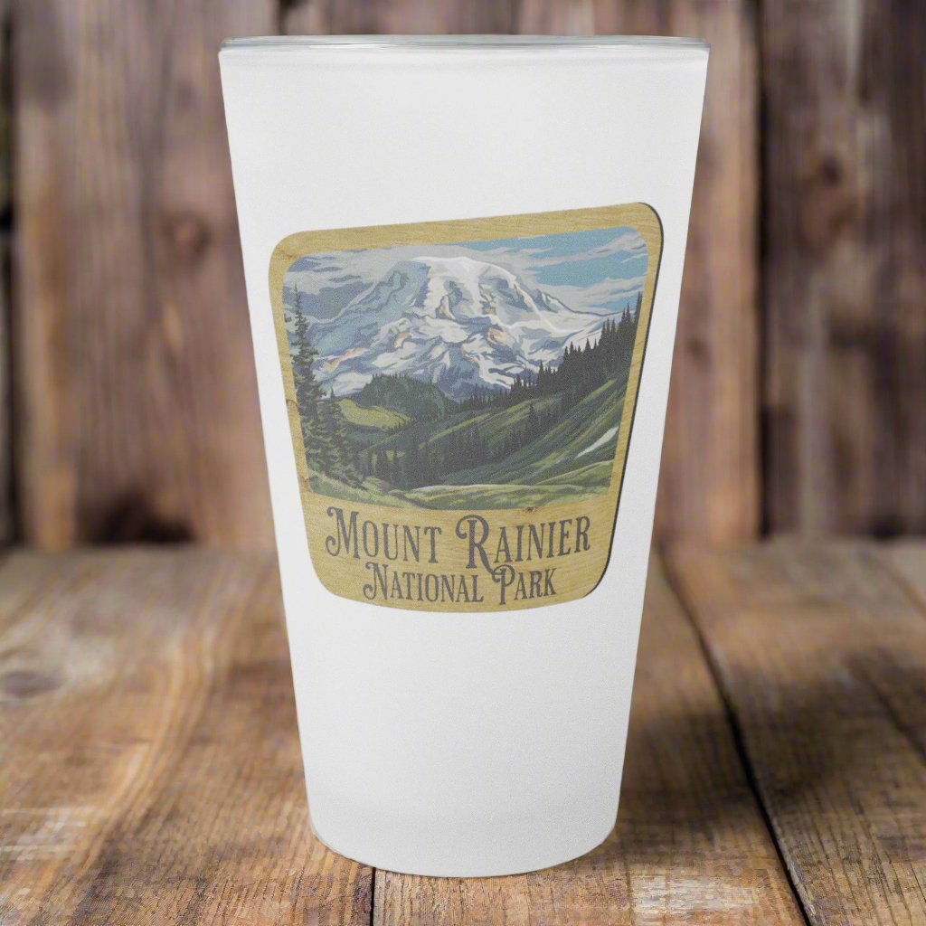 Mount Rainier National Park Frosted Pint Glass Sign