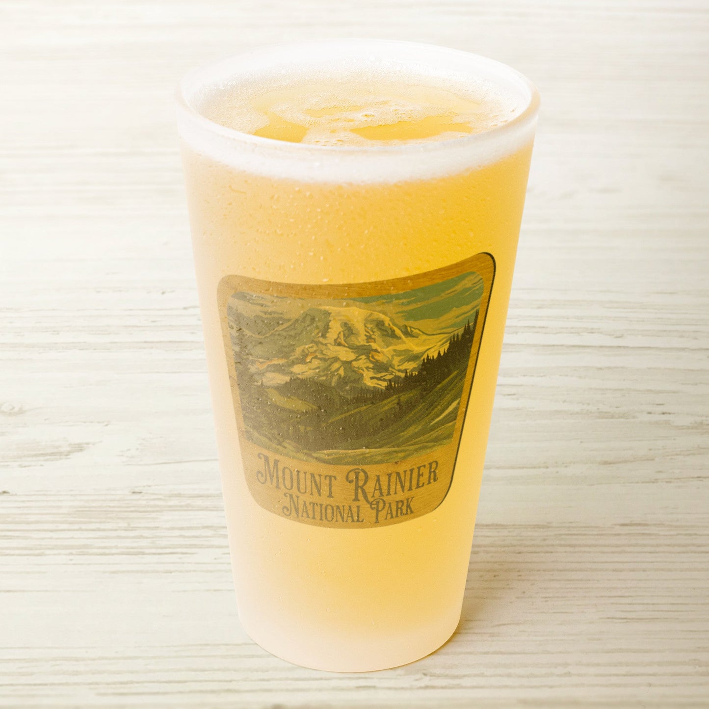 Mount Rainier National Park Frosted Pint Glass Sign