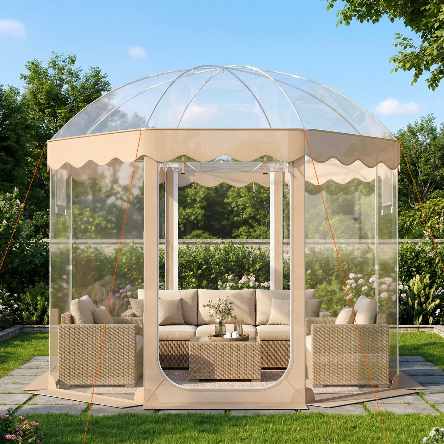 Pop Up Bubble Tent 10x10 FT for 8-10 People Weatherproof Pod with 540° Panoramic Clear PVC