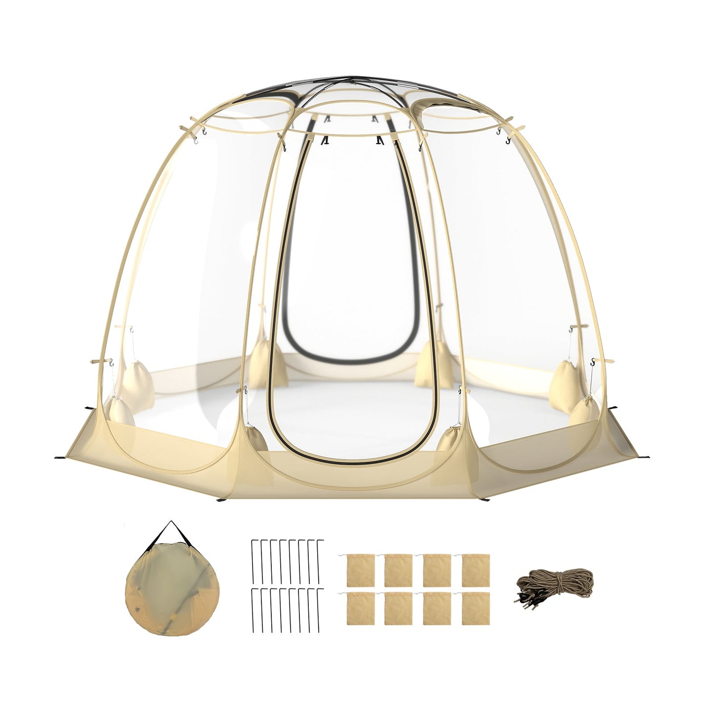Pop Up Bubble Tent 630° Transparent PVC Igloo 8.5 x 8.5 FT Instant Setup Screen House for 5-6 People-Beige