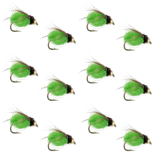Bead Head LaFontaine Green Deep Sparkle Caddis Pupa - 12 Flies Size 14