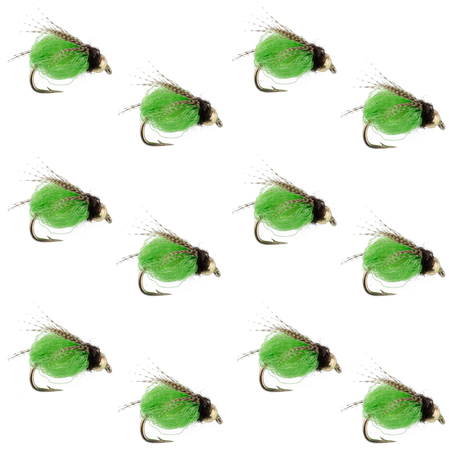 Bead Head LaFontaine Green Deep Sparkle Caddis Pupa - 12 Flies Size 18