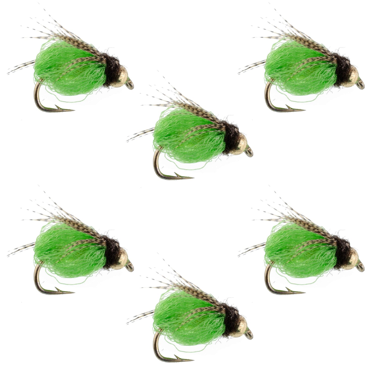 Bead Head LaFontaine Bright Green Deep Sparkle Caddis Pupa - 6 Flies Hook Size 14