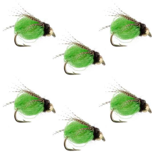 Bead Head LaFontaine Bright Green Deep Sparkle Caddis Pupa - 6 Flies Hook Size 14
