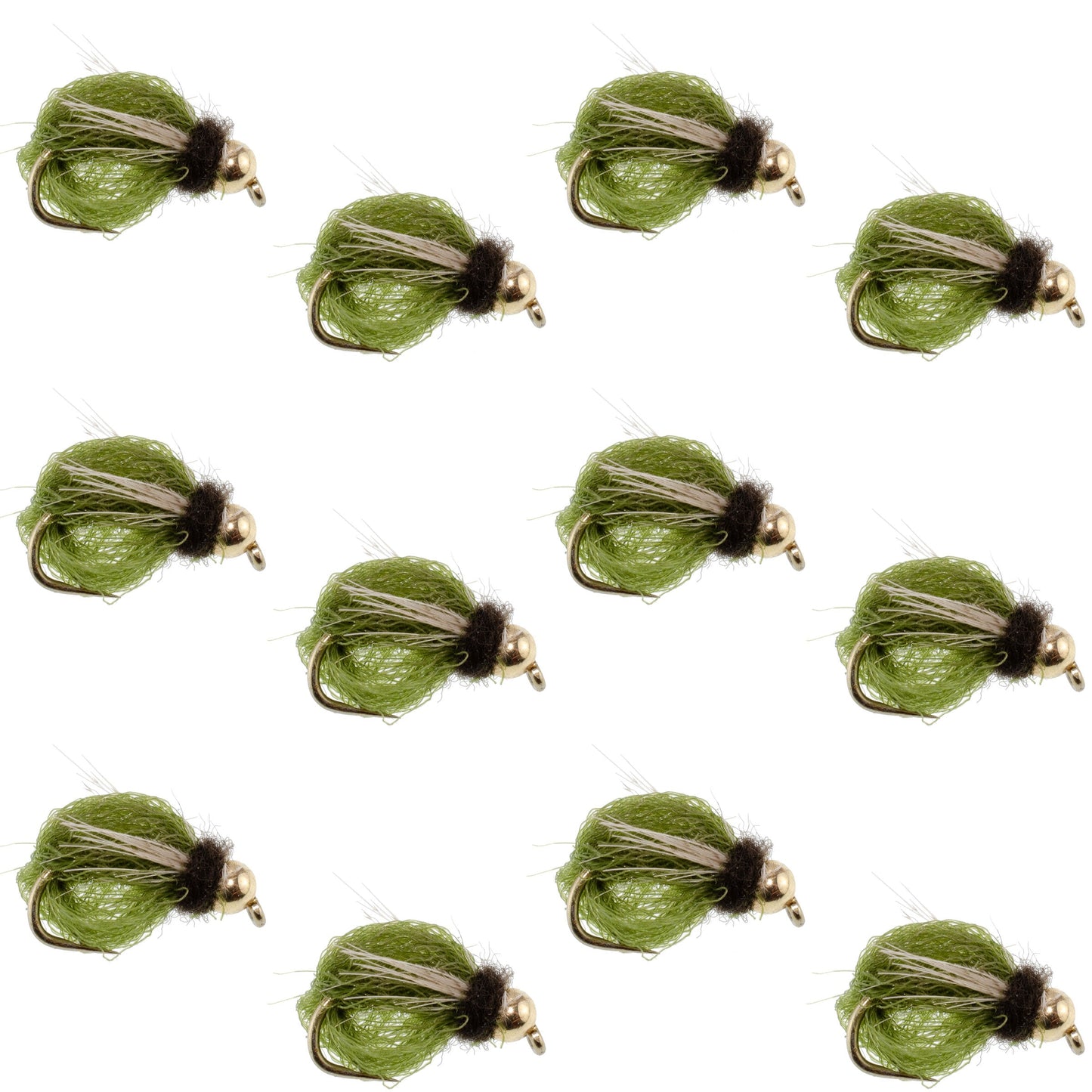 Bead Head LaFontaine Olive Deep Sparkle Caddis Pupa - 12Flies Size 14