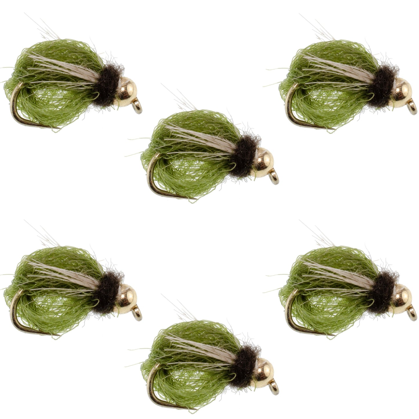 Bead Head LaFontaine Olive Deep Sparkle Caddis Pupa - 6 Flies Hook Size 18