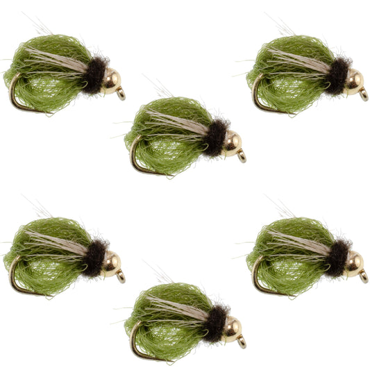 Bead Head LaFontaine Olive Deep Sparkle Caddis Pupa - 6 Flies Hook Size 12