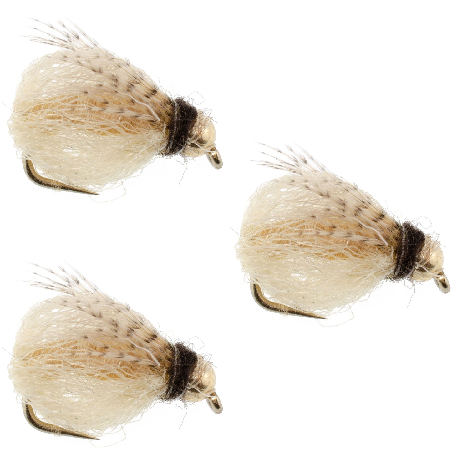 3 Pack Bead Head LaFontaine Tan Deep Sparkle Caddis Pupa - Hook Size 18