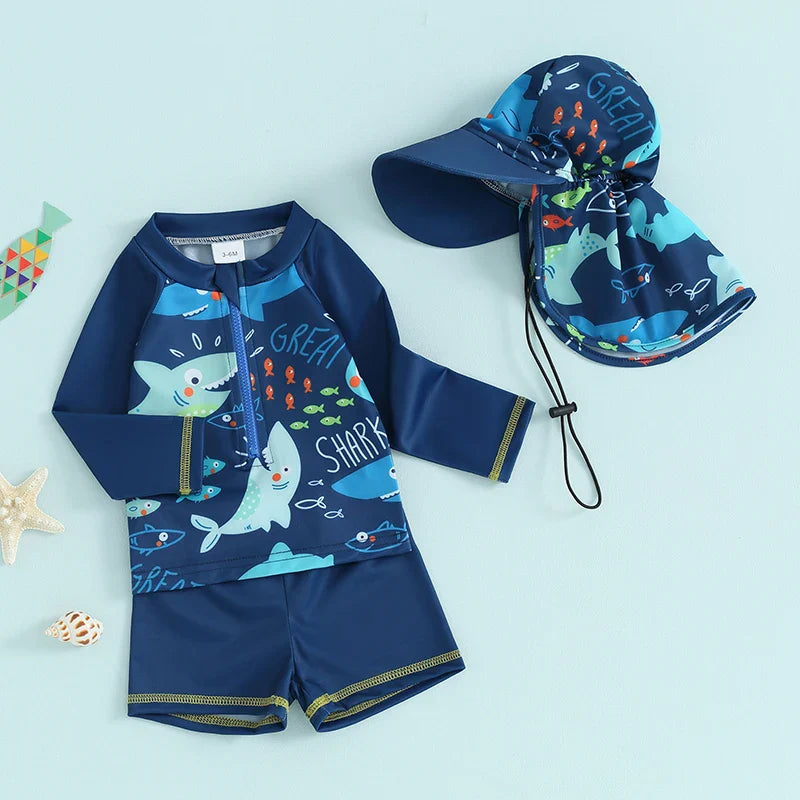 Cute Fish Print Long Sleeve Rash Guards for Toddlers