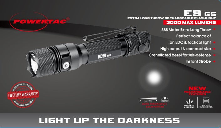 E9 GEN5 + Spare Battery Power Bundle - 3,000 Lumen Tactical Flashlight with Backup Power