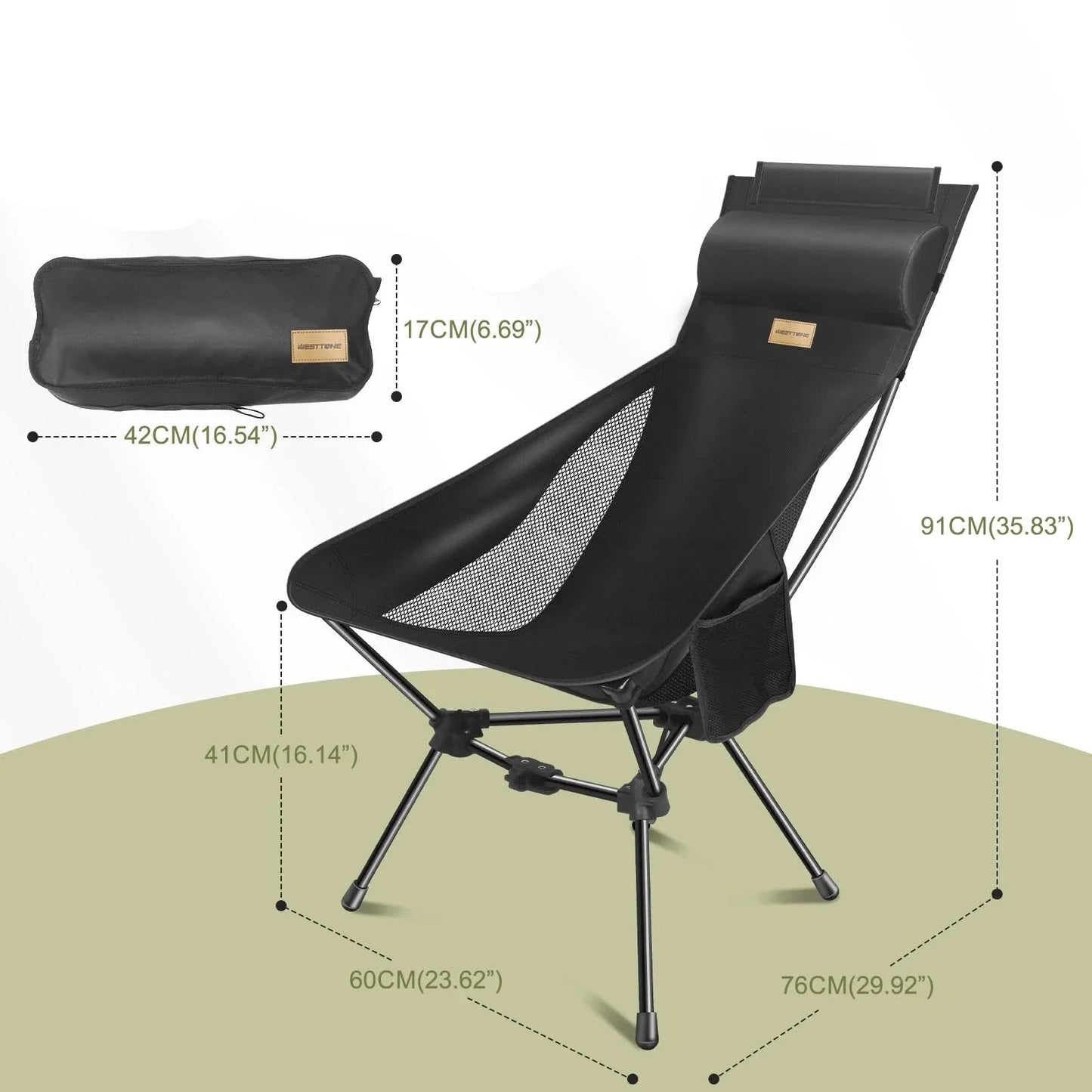 Lightweight Folding Camping Chair with Headrest and Storage Bag