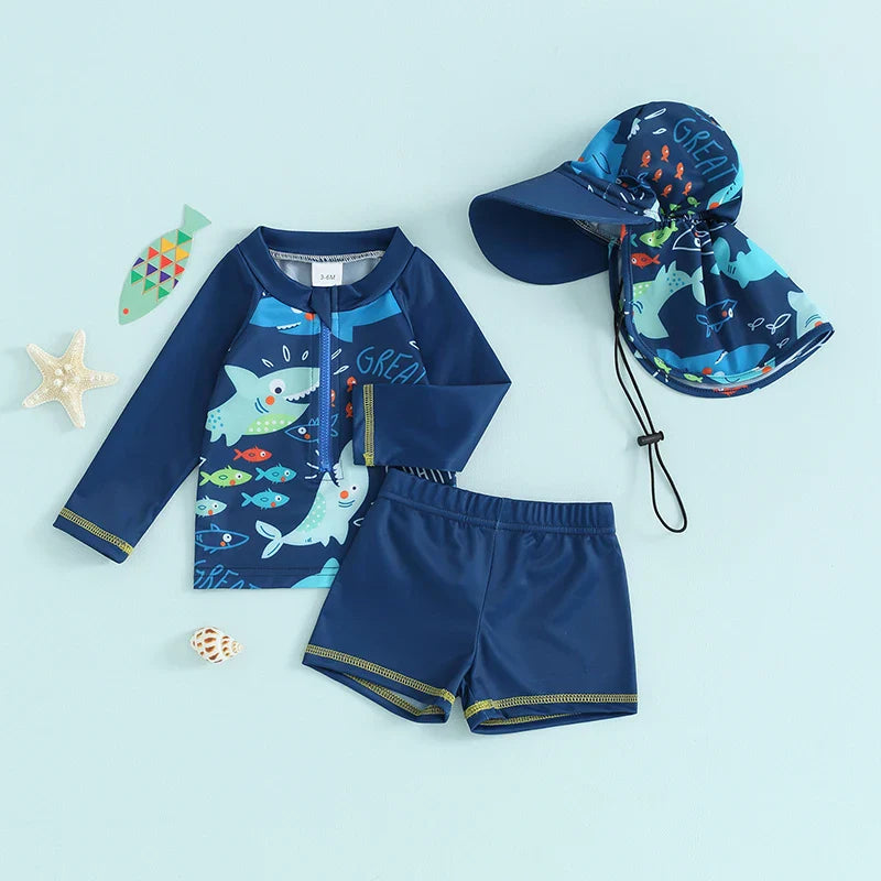 Cute Fish Print Long Sleeve Rash Guards for Toddlers