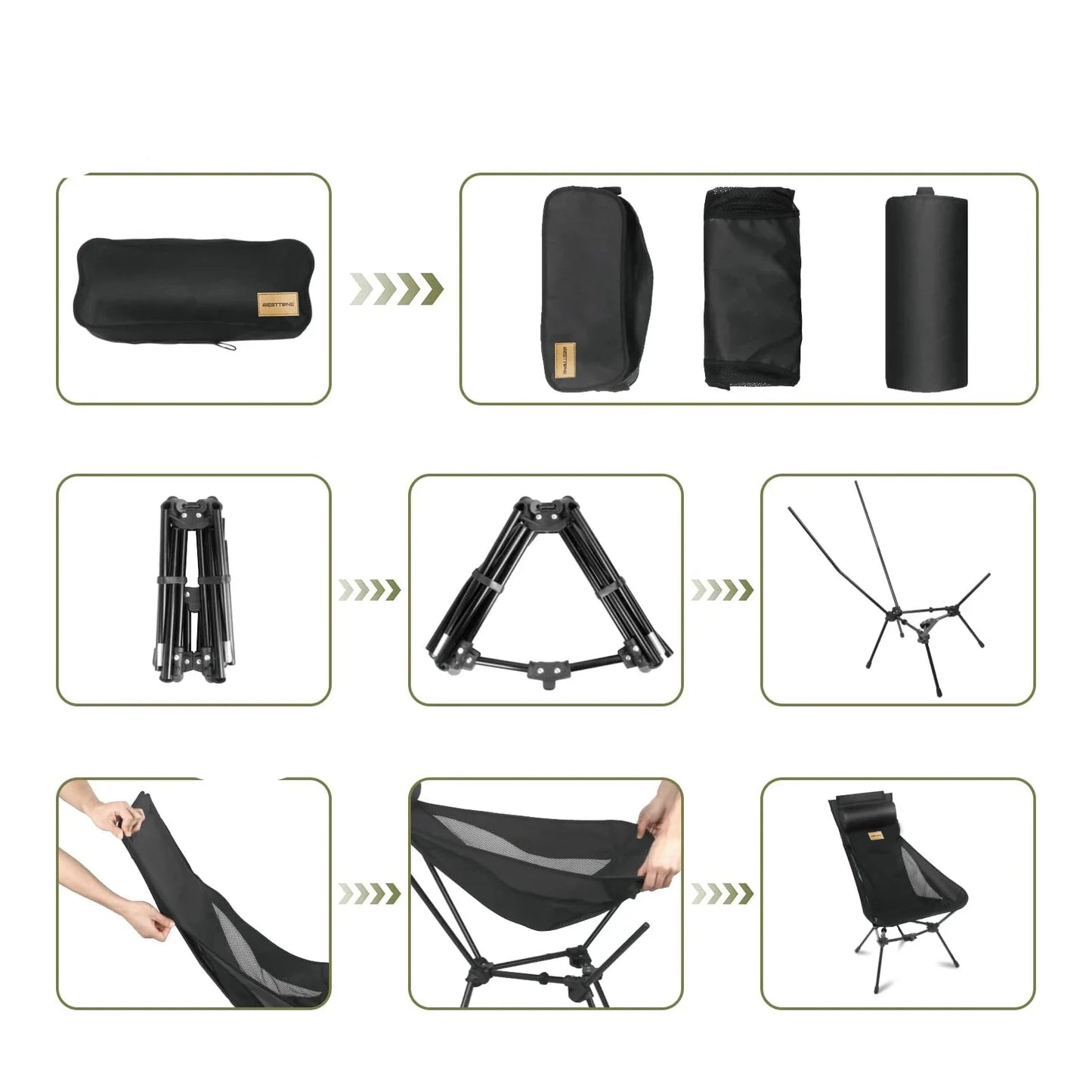 Lightweight Folding Camping Chair with Headrest and Storage Bag