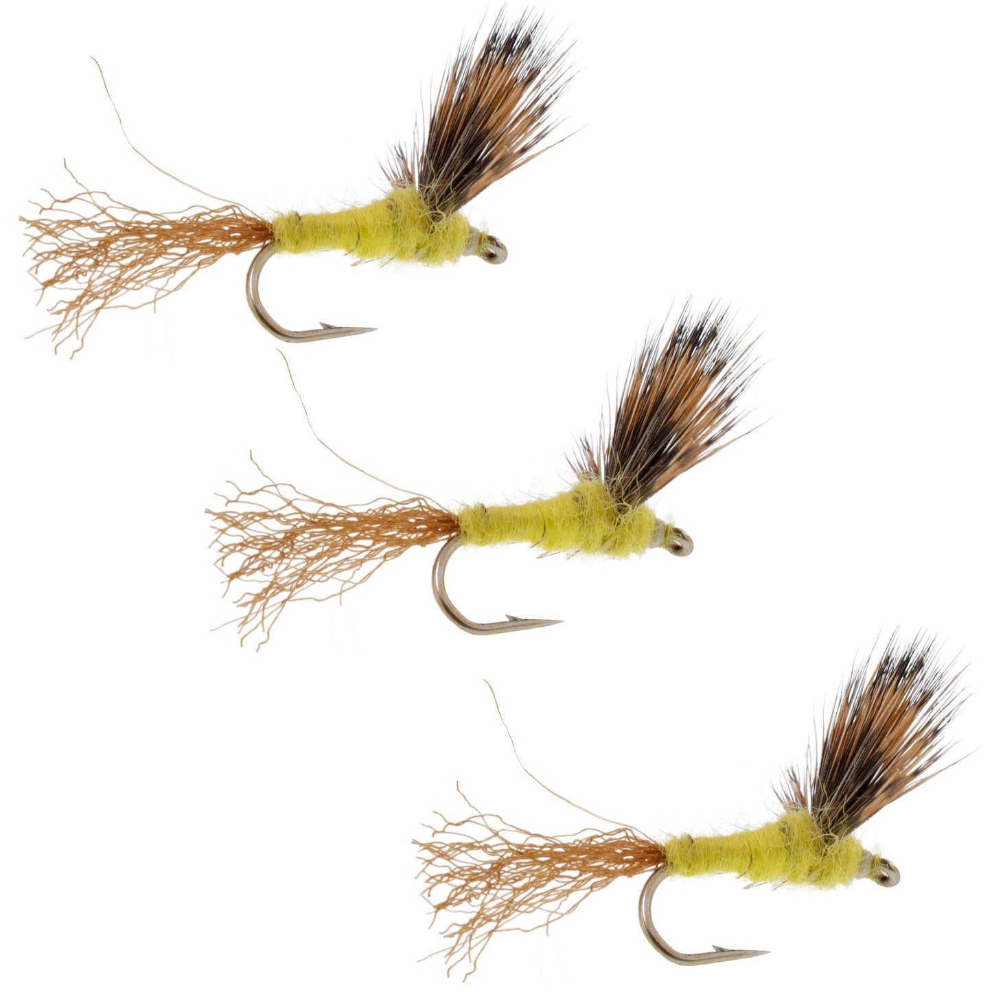 3 Pack Sparkle Dun Pale Morning Dun PMD Yellow Body Mayfly Hook Size 18