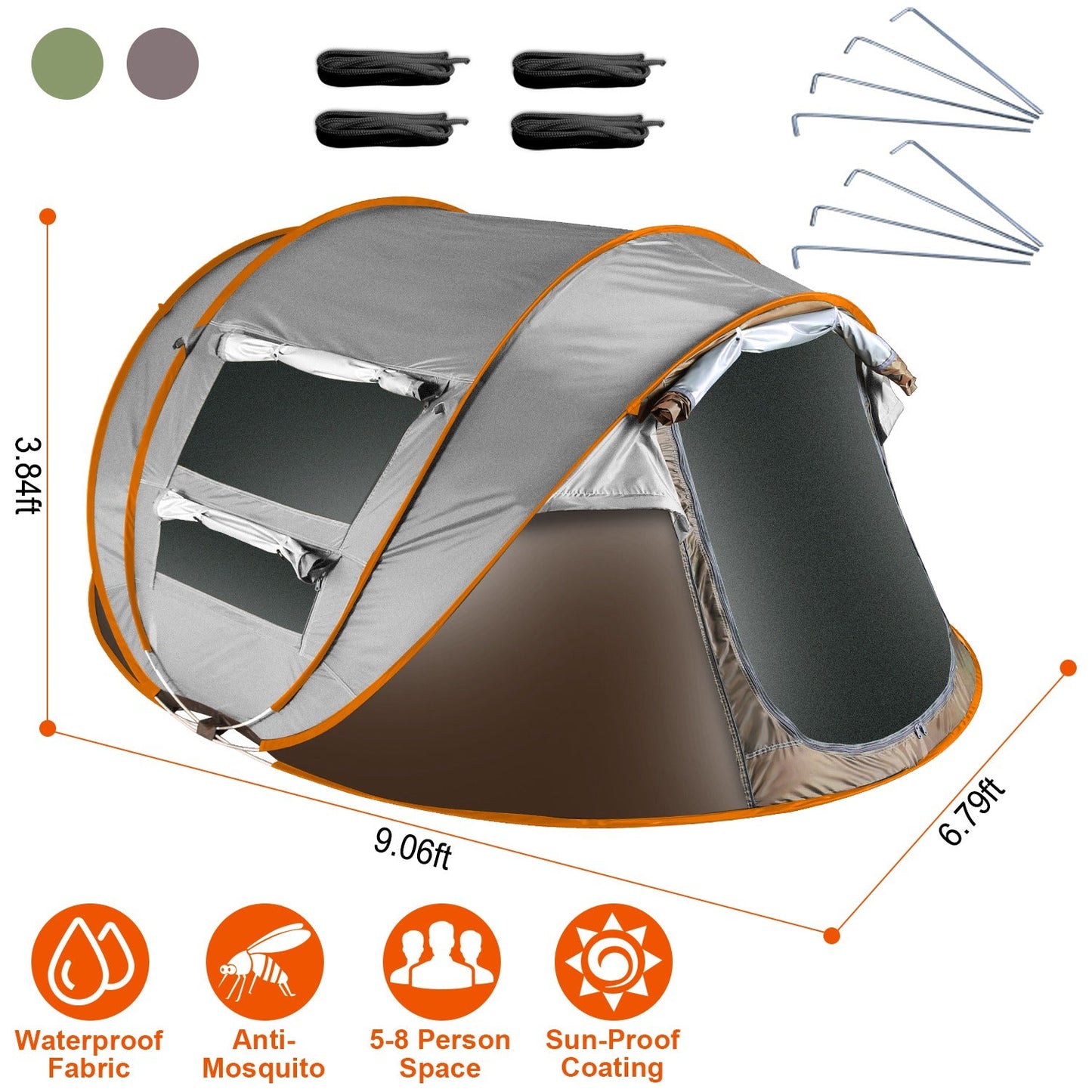 3-4 Person Pop Up Tent Automatic Setup Camping Tent Waterproof Instant Setup Tent with 2 Mosquito Net Windows Carrying Bag for Hiking Climbing Adventu