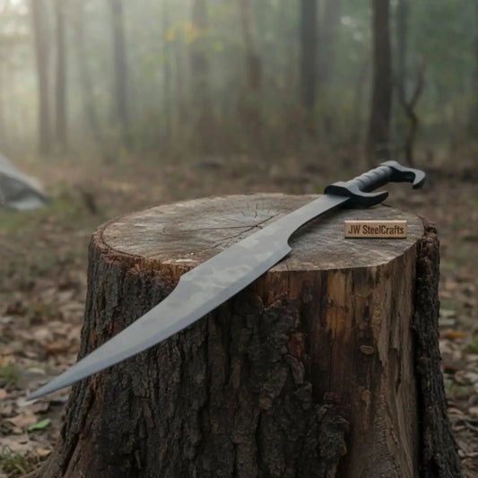 Handmade Fantasy Falchion Sword in Blackened Steel with Curved Blade