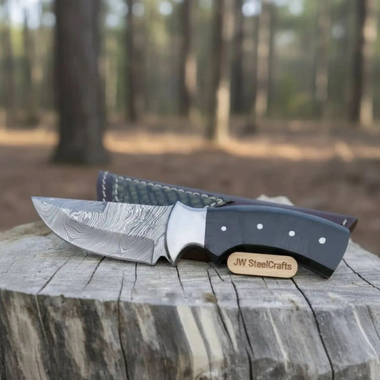 Damascus Skinner Knife Green Black Micarta Handle 3 Inch Blade