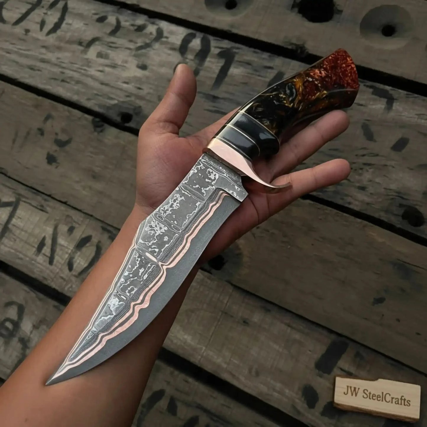 Handmade Bloodline Copper Damascus Bowie Knife 8-Inch Clip Point Collector Blade